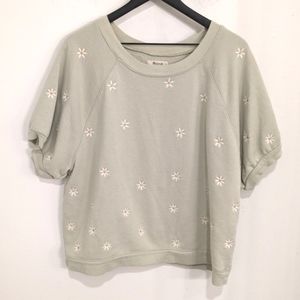 Madewell Sage Green Sweatshirt with White Floral Embroidery
